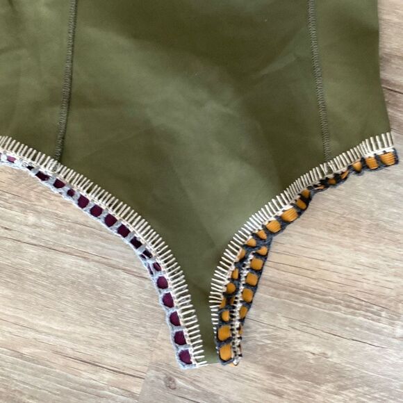 Kiini  Wren Swimsuit Scoop Back Maillot Crochet One Piece High Cut Olive Green S - Picture 9 of 16